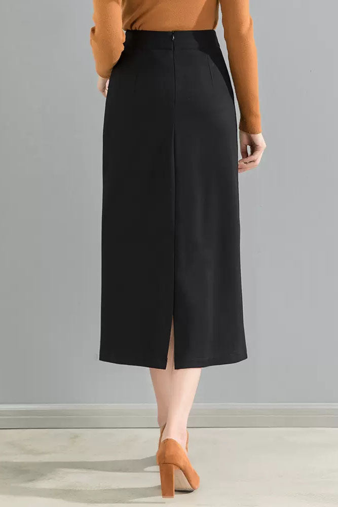 Women Black Long Wrap Skirt 4093