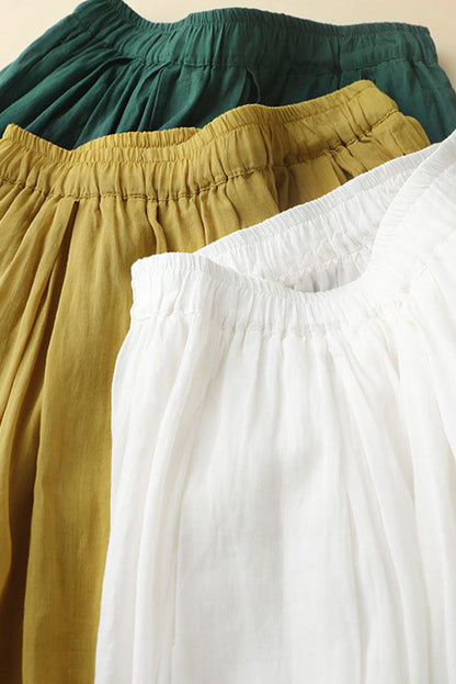 White Linen Maxi Skirt - Elastic Waist A-Line Flowing Design 3590