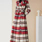 Handmade Plaid Wool Coat – Vintage Red Check Double-Breasted Long Belted Overcoat | Xiaolizi 3990