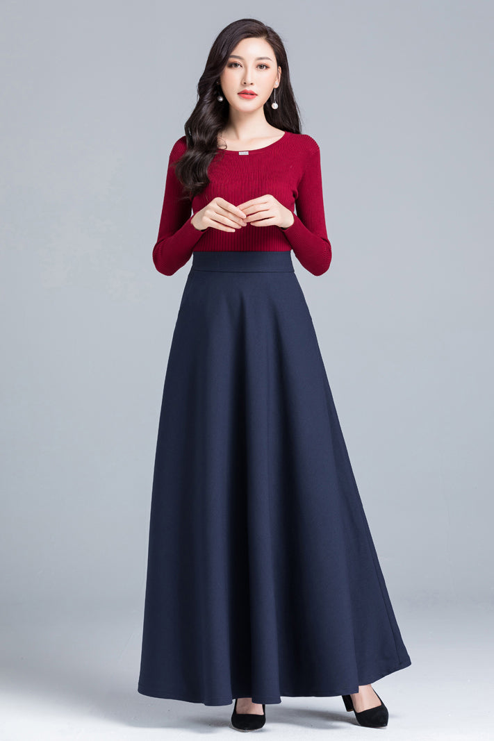 Women A-Line Pure Color Long Skirt 4090