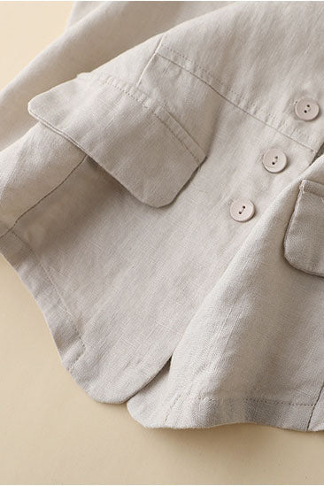 Beige Linen Sleeveless Vest - Casual Loose Fit 3599
