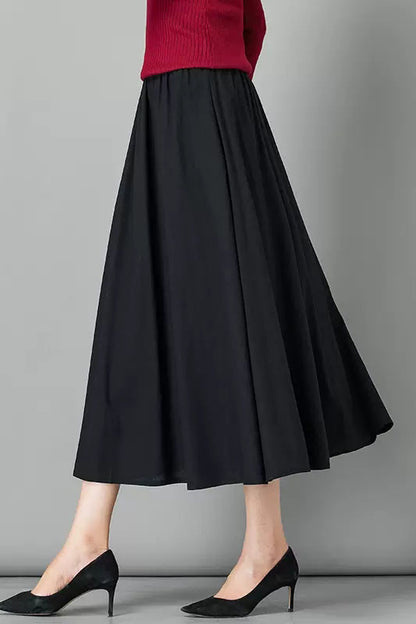 Brown Linen Skirt - Elastic Waist A-Line Maxi Skirt 4107