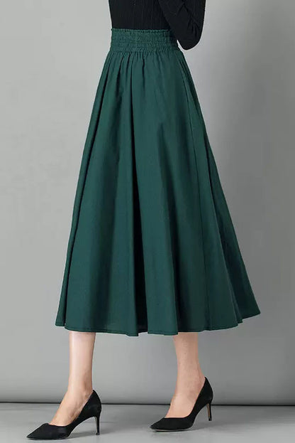 Brown Linen Skirt - Elastic Waist A-Line Maxi Skirt 4107