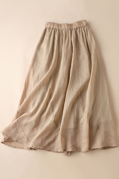 Beige Linen Maxi Skirt - A-Line Silhouette with Elastic Waist 3591