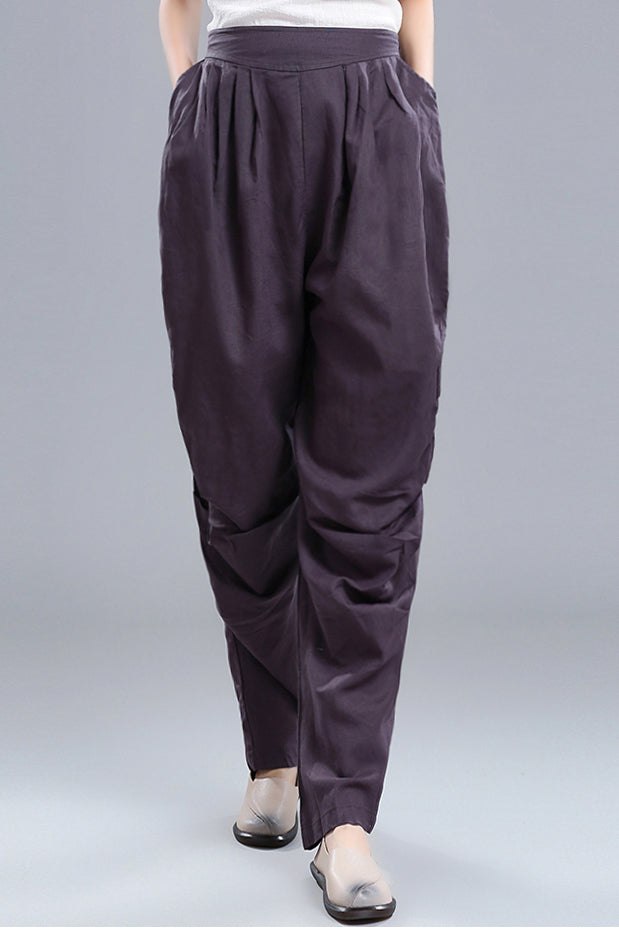 Summer New Linen Vintage Inspired Elastic Waist Pants 3672