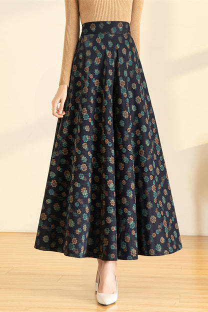 Spring Autumn Floral Maxi Skirt 4122