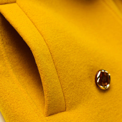 Handmade Yellow Wool Coat – Double-Breasted Long Winter Overcoat | Xiaolizi 3192