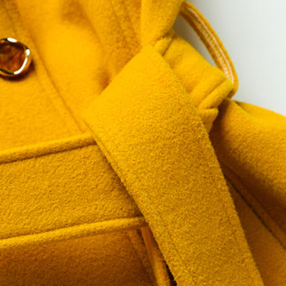 Handmade Yellow Wool Coat – Double-Breasted Long Winter Overcoat | Xiaolizi 3192