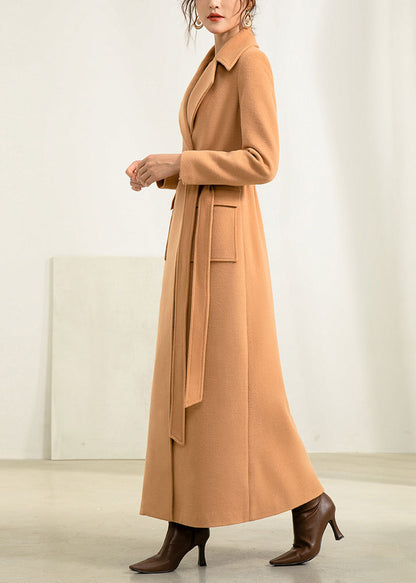 Camel Wool Maxi Coat - Handmade Fit and Flare with Belt 2959