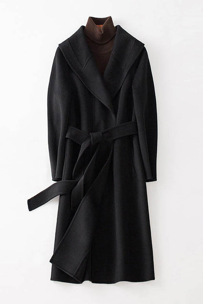 Women Fashion Pure Color Simple Long Wool Coat 3754