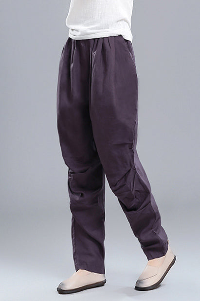 Black Linen Cotton Wide Leg Pants - Vintage Inspired Elastic Waist 3672