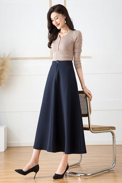 White Cotton Blend Midi A-Line Skirt - High Waist, Elegant Silhouette 40