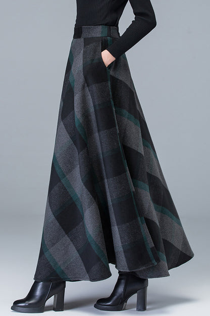 Autumn Winter High Waist Plaid Wool Skirt 3783