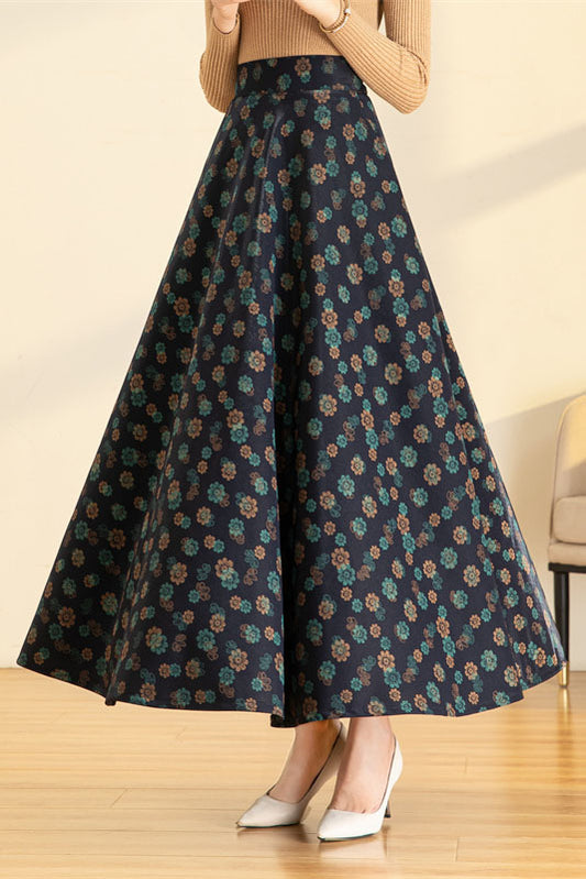 Spring Autumn Floral Maxi Skirt 4122