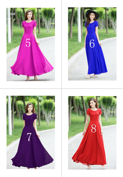 Grey Chiffon Maxi Dress - Vintage Swing with Fitted Waistband 2720