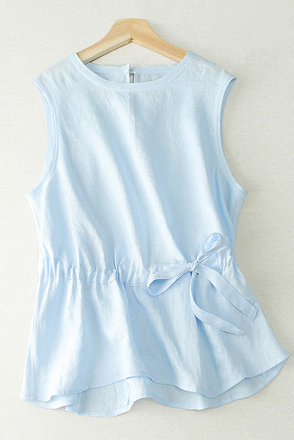 Apricot Linen Sleeveless Top - Relaxed Fit with Waist Tie 3659
