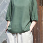 New Loose Vintage Inspired Round Neck Linen Tops 3674