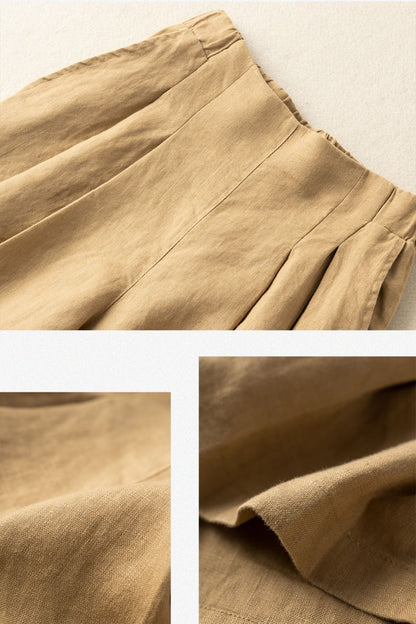 Yellow Cotton Linen Wide Leg Shorts - Loose Elastic Waist | Xiaolizi 3589