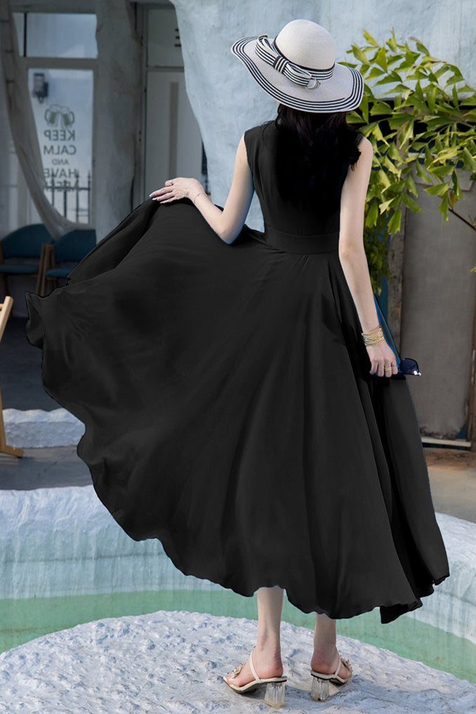 White Chiffon Sleeveless Dress - Flowing Vintage Cloak Silhouette 3691