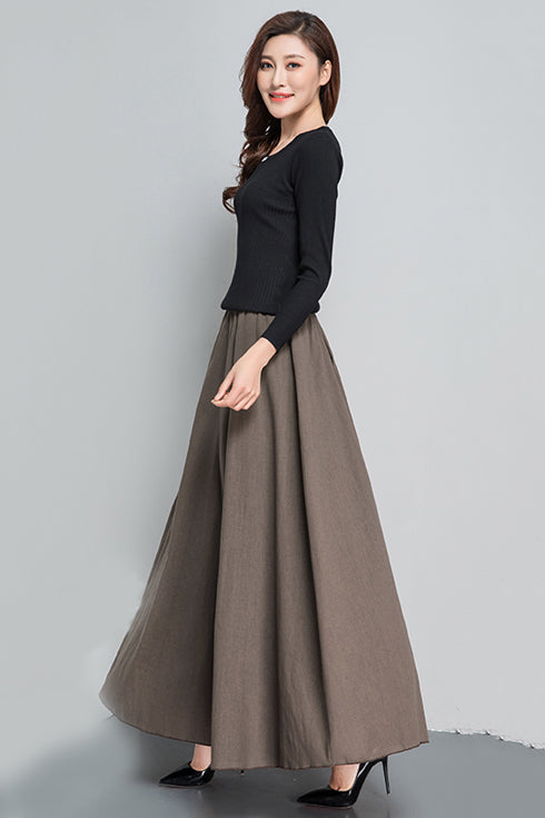 Women Loose Long Linen Skirt 4089