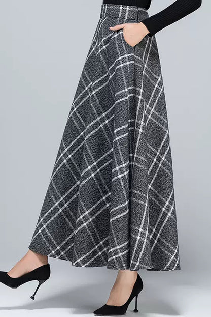 Autumn Gray Plaid Wool Skirt 3953