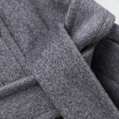 Gray Wool Maxi Coat - Double Breasted with Tie Belt 319501