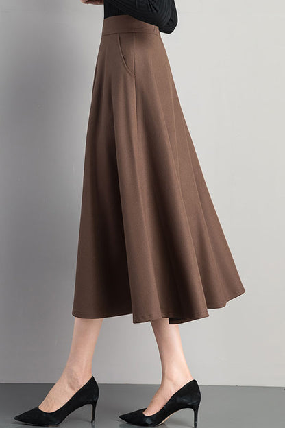 Burgundy Cotton Blend A-Line Midi Skirt - Back Elastic Waist 4102