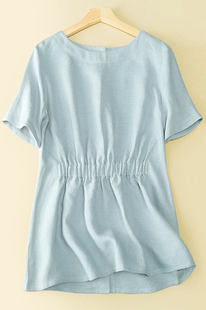Apricot Linen Short Sleeve Top - Casual Relaxed Fit 3660