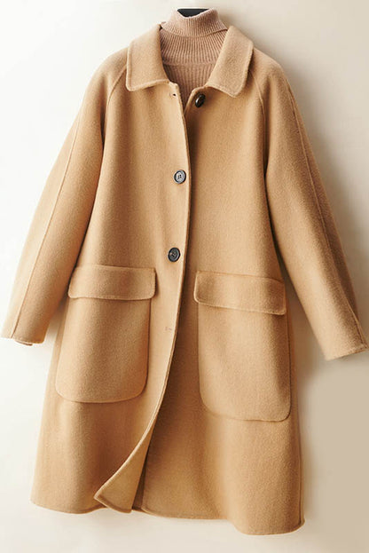 Pure Color Korean Medium-length Wool Coat 3774