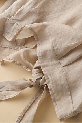 Apricot Linen Shirt Top - Loose Fit 3/4 Sleeve | Xiaolizi 3601