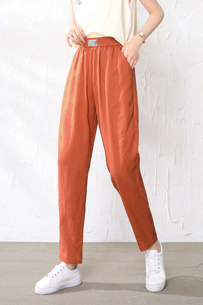 Beige Linen Pants - Elastic Waist, Relaxed Fit 3513