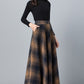 Brown Plaid Wool Maxi Skirt – Handmade Long Winter Skirt with Pockets | Xiaolizi 3801