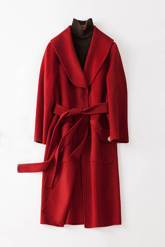 Women Autumn and Winter Pure Color Long Wool Coat 3744