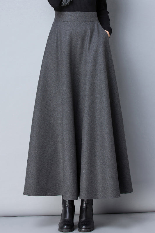 Women Dark Grey Long Wool Skirt 3790