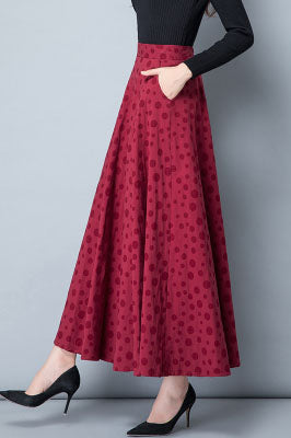 Long A-Line Polka Dot Linen Skirt 4117