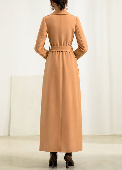 Camel Wool Maxi Coat - Handmade Fit and Flare with Belt 2959