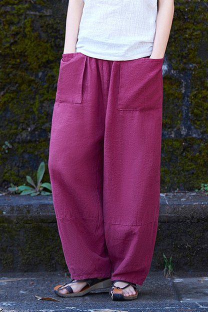 Light Green Linen Cotton Wide Leg Pants - Elastic Waist Casual Fit 3665