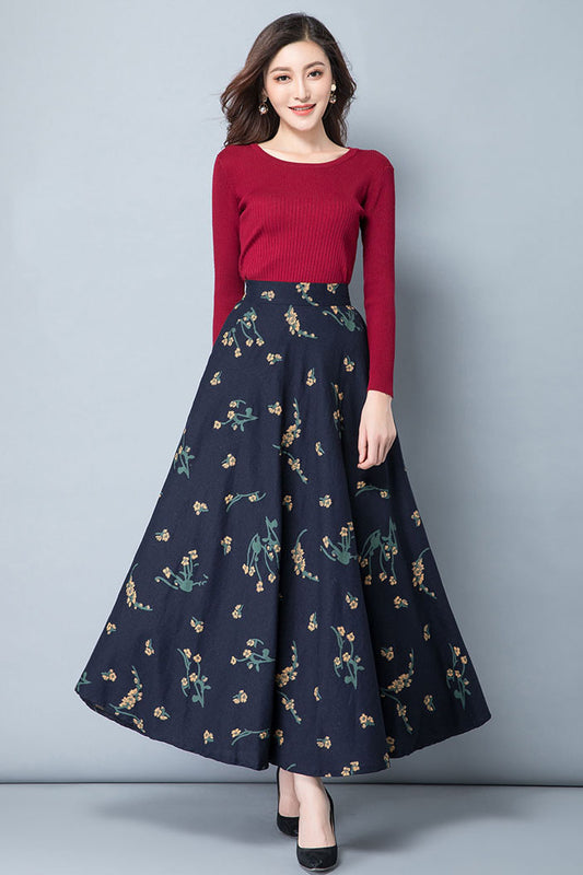 Women Long Floral Linen Skirt 4116