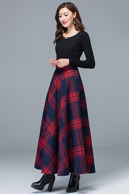Women A-Line Plaid Wool Skirt 3919