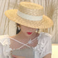 Vintage inspired Flat Top Women's Summer Straw Woven Beach Hat 3715
