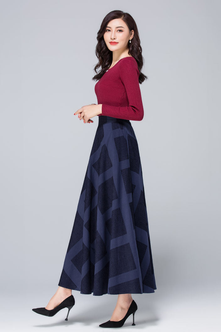 High Waist Plaid Linen Skirt 4113