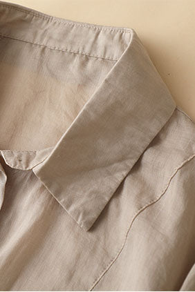 Apricot Linen Shirt Top - Loose Fit 3/4 Sleeve | Xiaolizi 3601