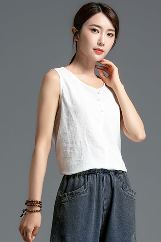 Summer linen casual sleeveless top 3407