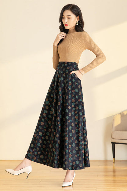 Spring Autumn Floral Maxi Skirt 4122