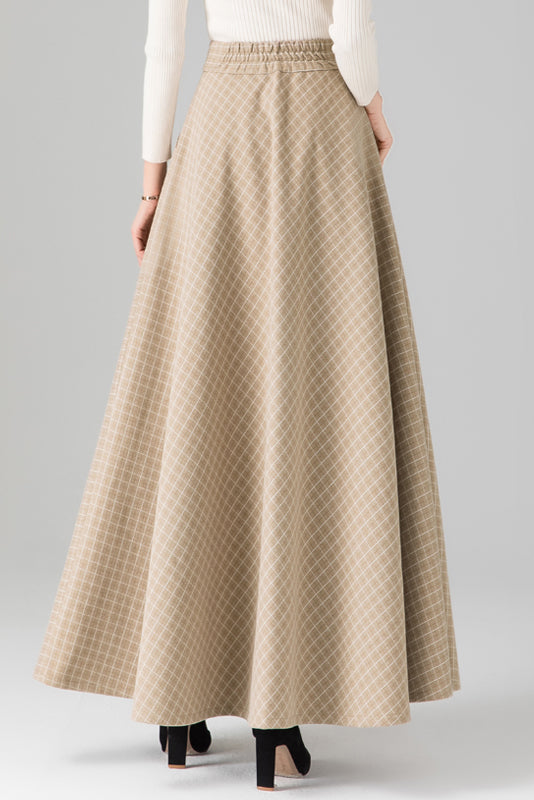 Khaki plaid 2025 maxi skirt