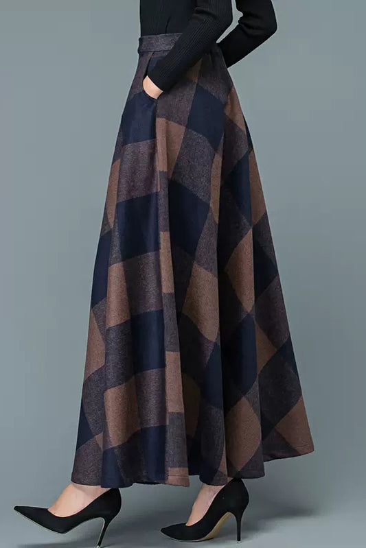 Long Thick Plaid Wool Skirt 3947
