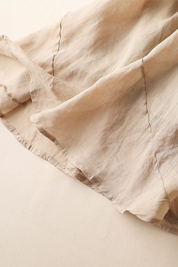 Beige Linen Maxi Skirt - A-Line Silhouette with Elastic Waist 3591