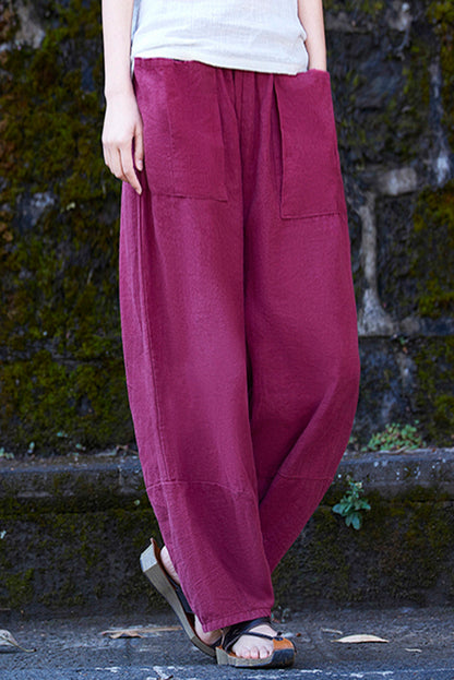 Light Green Linen Cotton Wide Leg Pants - Elastic Waist Casual Fit 3665