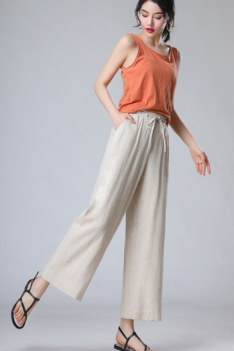 Cotton Linen Wide Leg Loose Long Pants 3520