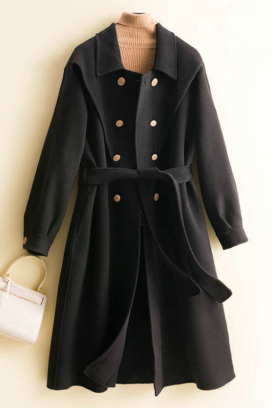 Double-breasted Simple Long Wool Coat 3777